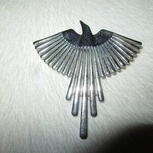VINTAGE JJ JONETTE PHOENIX BIRD BROOCH/PIN/SILVER TONE/MODERNIST!